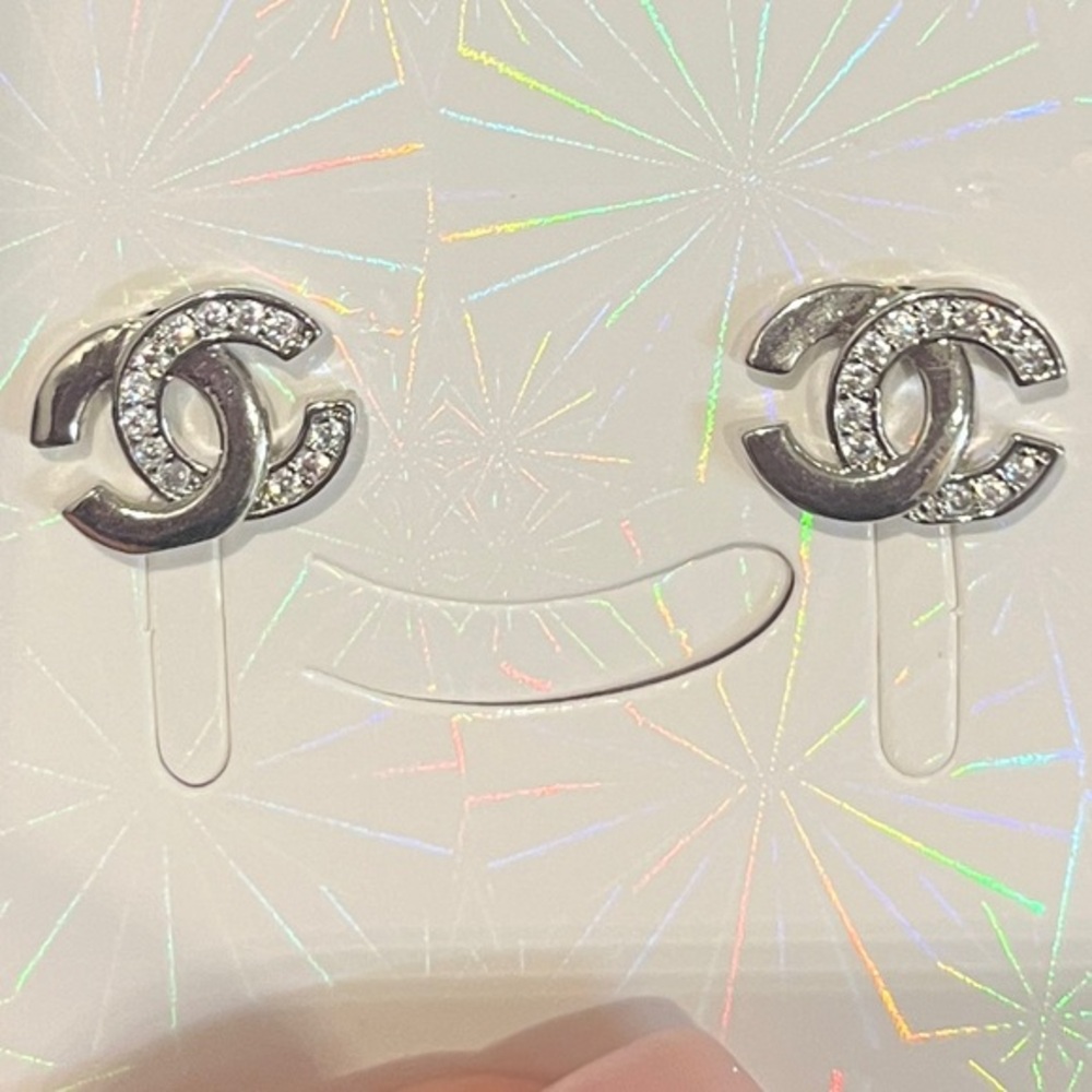 New Stainless Steel pair of Chanel look a like pushback Earrings